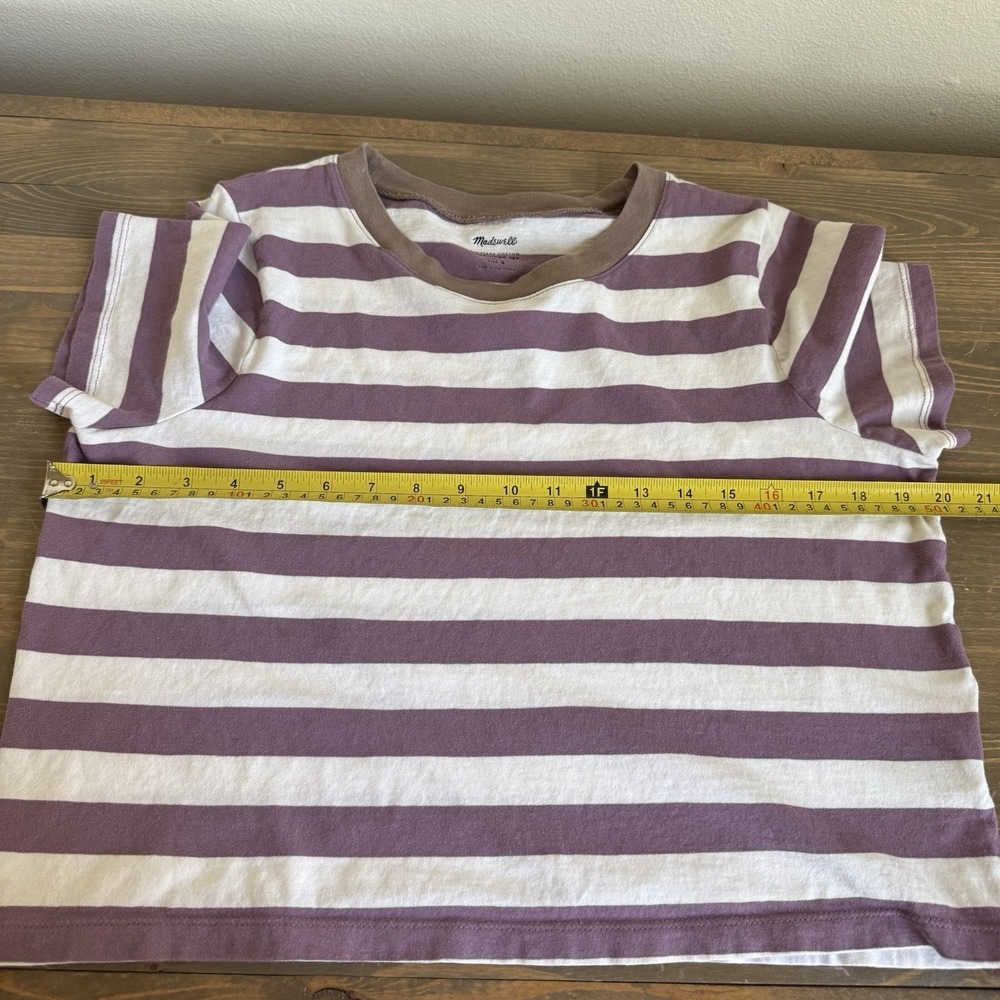 Madewell Womens Small Purple White Striped Short Sleeve Crop Top T-Shirt - Picture 6 of 7